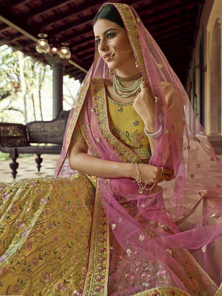 Mustard Heavy Embroidered Georgette Bridal
