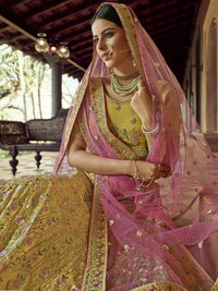 Thumbnail for Mustard Heavy Embroidered Georgette Bridal