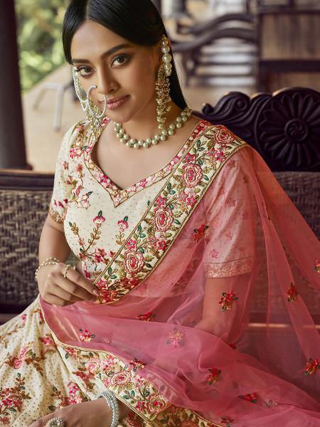 Myra Beautiful Off White Heavy Embroidered Georgette Bridal Lehenga online