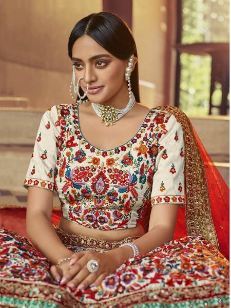 Myra Off White Heavy Embroidered Georgette Bridal Lehenga online