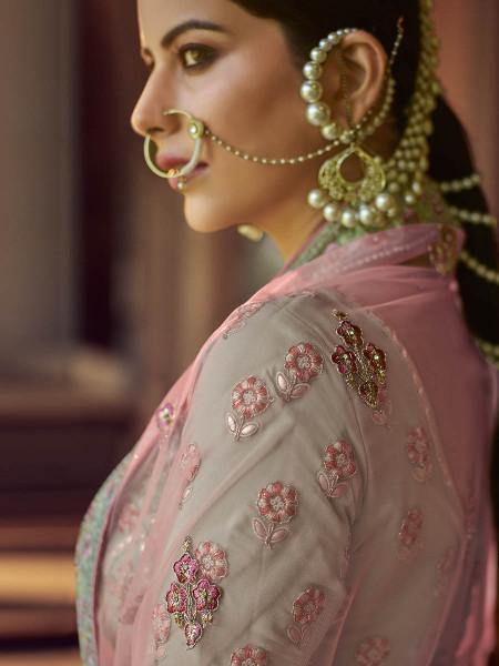 Myra Green Heavy Embroidered Georgette Bridal Lehenga online