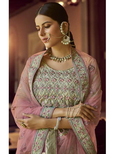 Green Heavy Embroidered Georgette Bridal