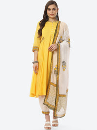 Thumbnail for Biba Women Yellow Ethnic Motifs Pleated Kurta with Salwar & Dupatta - Distacart