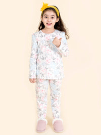 Thumbnail for Girls White Pink Printed Night Suit - Mini Marvels - Distacart