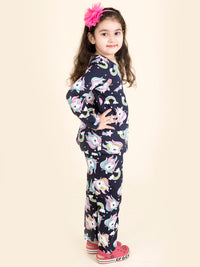 Thumbnail for Girls Navy Blue White Printed Night Suit Nw-Unicorn Blue-2 - Mini Marvels - Distacart