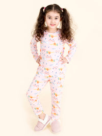 Thumbnail for Girls Pink Blue Printed Pure Cotton Night Suit - Mini Marvels - Distacart