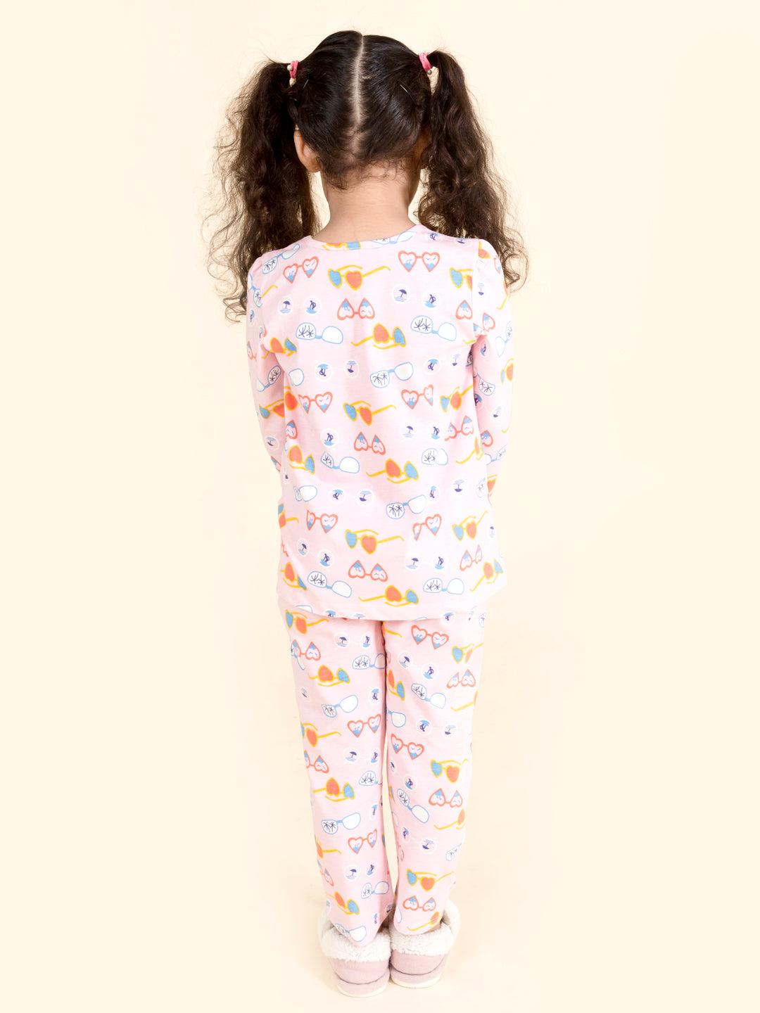 Girls Pink Blue Printed Pure Cotton Night Suit - Mini Marvels - Distacart