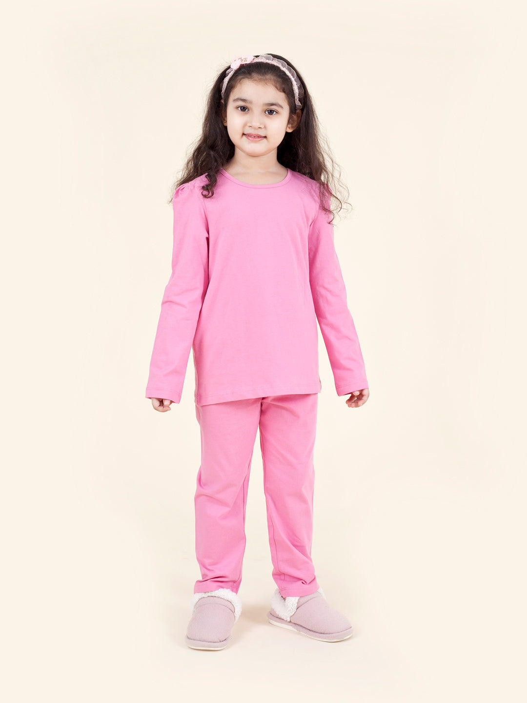 Set-2 Girls Pink Grey Printed Night Suit - Mini Marvels - Distacart