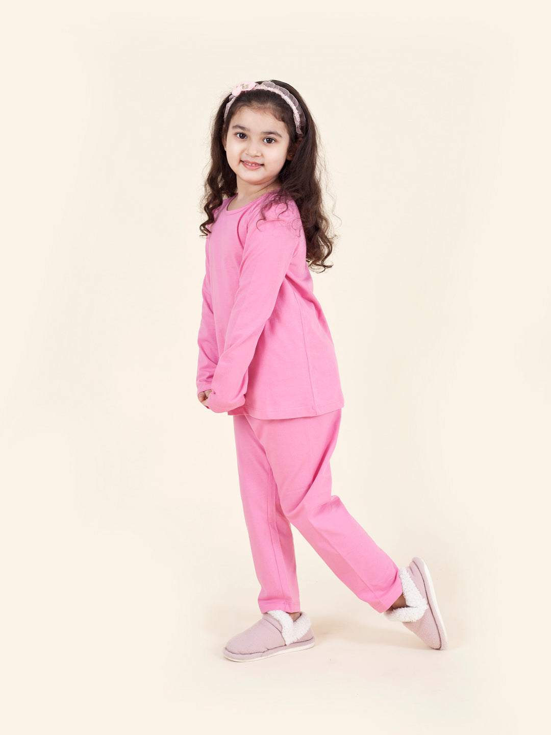 Set-2 Girls Pink Grey Printed Night Suit - Mini Marvels - Distacart