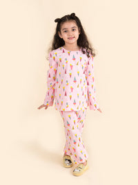 Thumbnail for Girls Pink Blue Ice Cream Print Pure Cotton Night Suit - Mini Marvels - Distacart