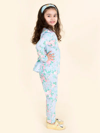 Thumbnail for Girls Multicolor Floral Printed Pure Cotton Night Suit - Mini Marvels - Distacart