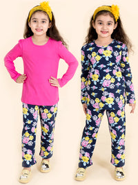 Thumbnail for Girls Pack Of 2 Navy Blue Pink Printed T-Shirt With Pyjamas - Mini Marvels - Distacart