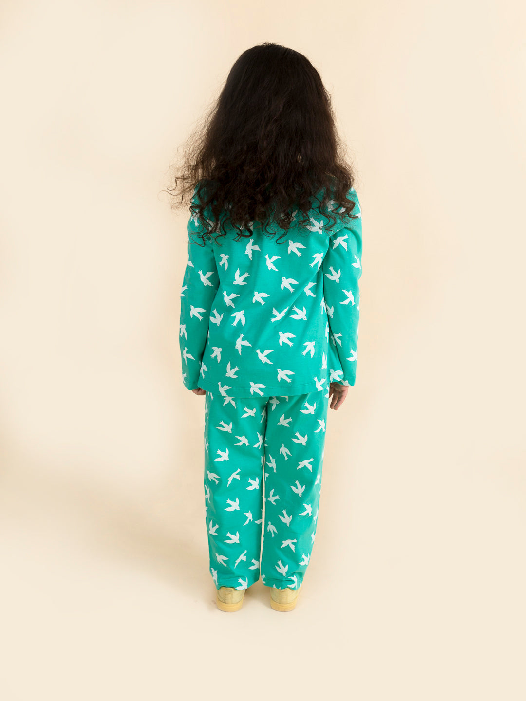 Girls Green White Bird Printed Night Suit - Mini Marvels - Distacart