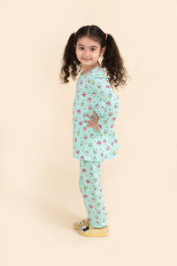 Thumbnail for Girls Yellow Sea Green Pure Cotton 3-Piece Night Suit - Mini Marvels - Distacart