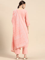 Thumbnail for Sangria Women Pink Embroidered Thread Work Pure Cotton Kurta with Trousers & With Dupatta - Distacart