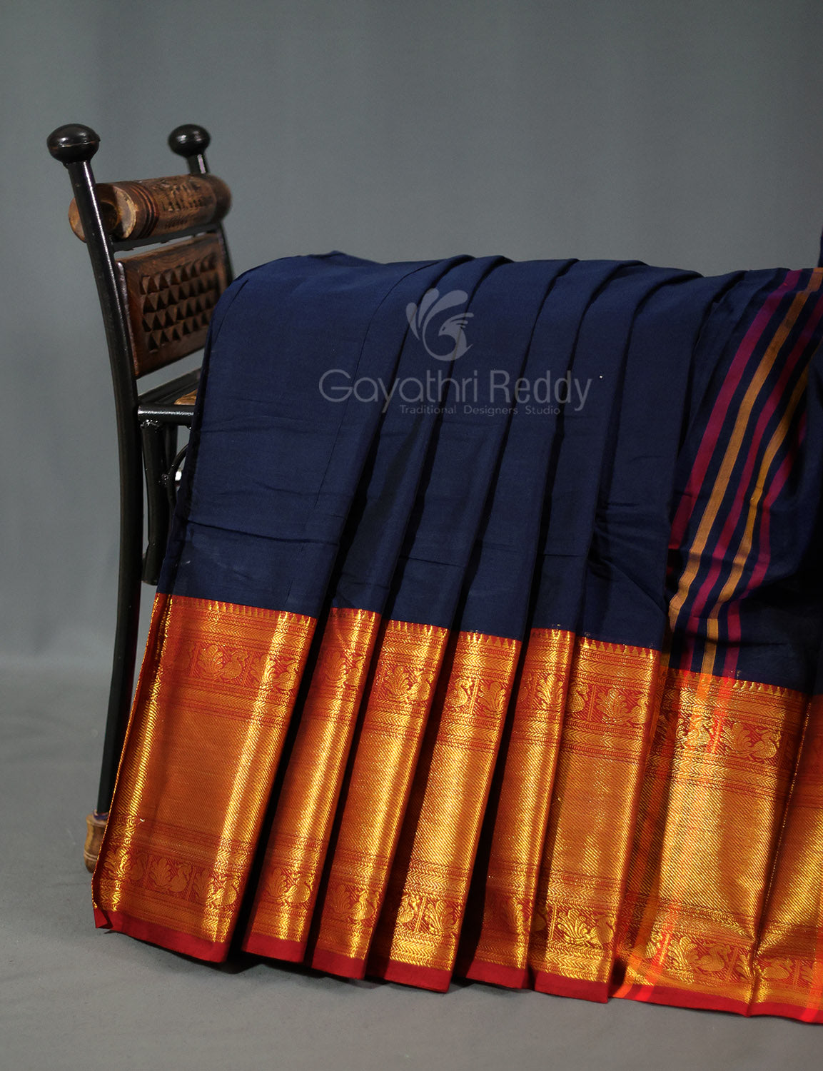 Kalanetha Navy Blue With Zari Kanchi Style Pure Narayanpet Cotton Saree By Gayathri Reddy Designer Studio - Distacart