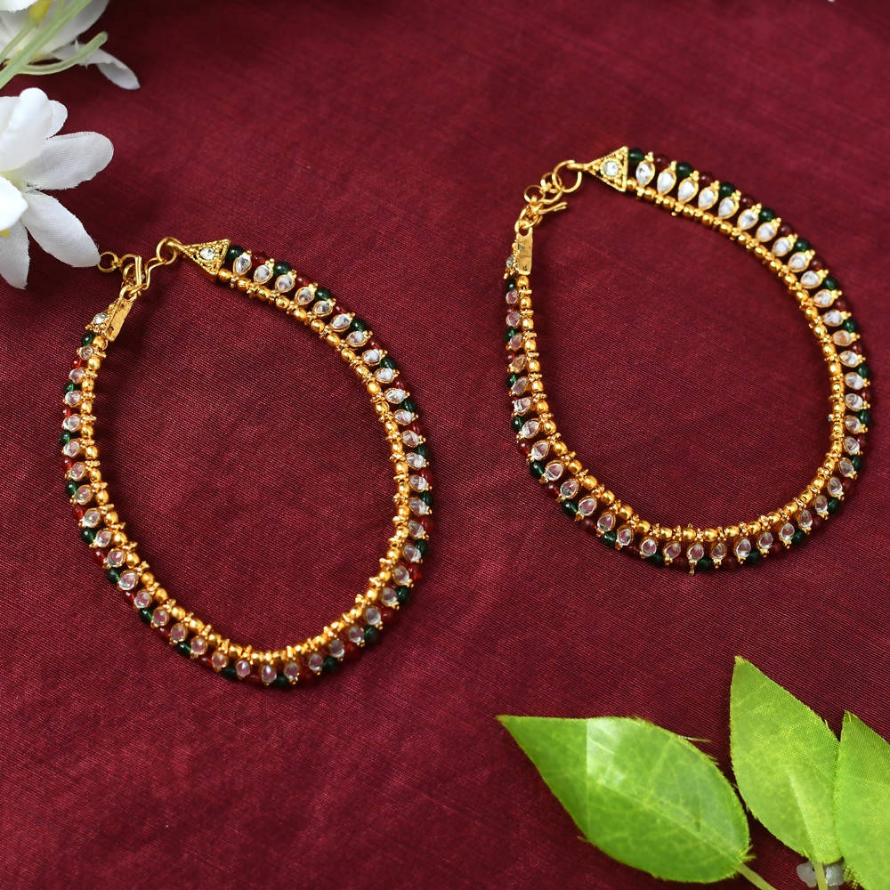 Mominos Fashion Kamal Johar Multi Kundan Anklets