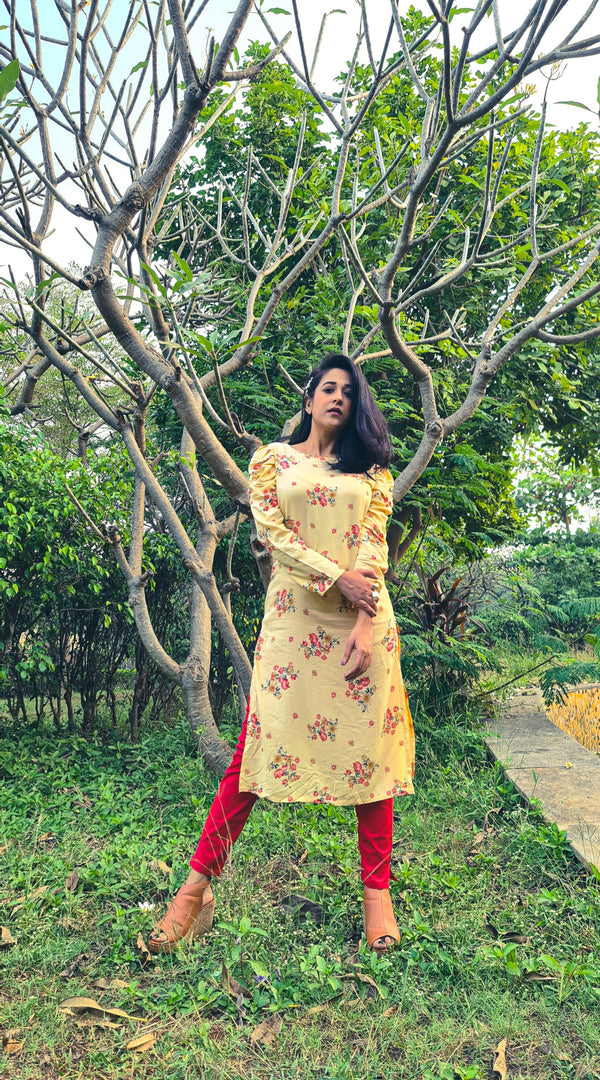 Jompers Women Yellow & Red Floral Printed Kurta - Distacart