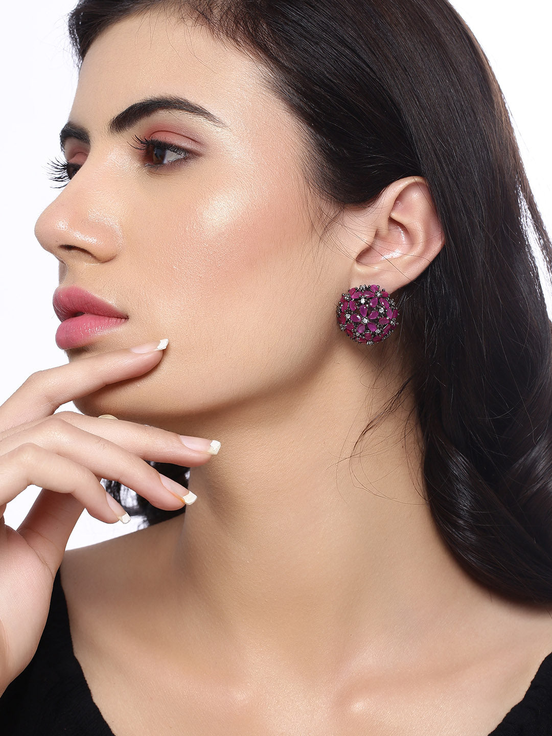 Shoshaa Maroon & Gunmetal-Toned Circular Studs - Distacart