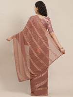 Thumbnail for Saree Mall Brown Striped Mirror Work Saree - Distacart