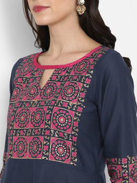 Thumbnail for NOZ2TOZ Women's Blue & Pink Cotton Printed Anarkali Kurti With Block Print (1 Pc) - Distacart