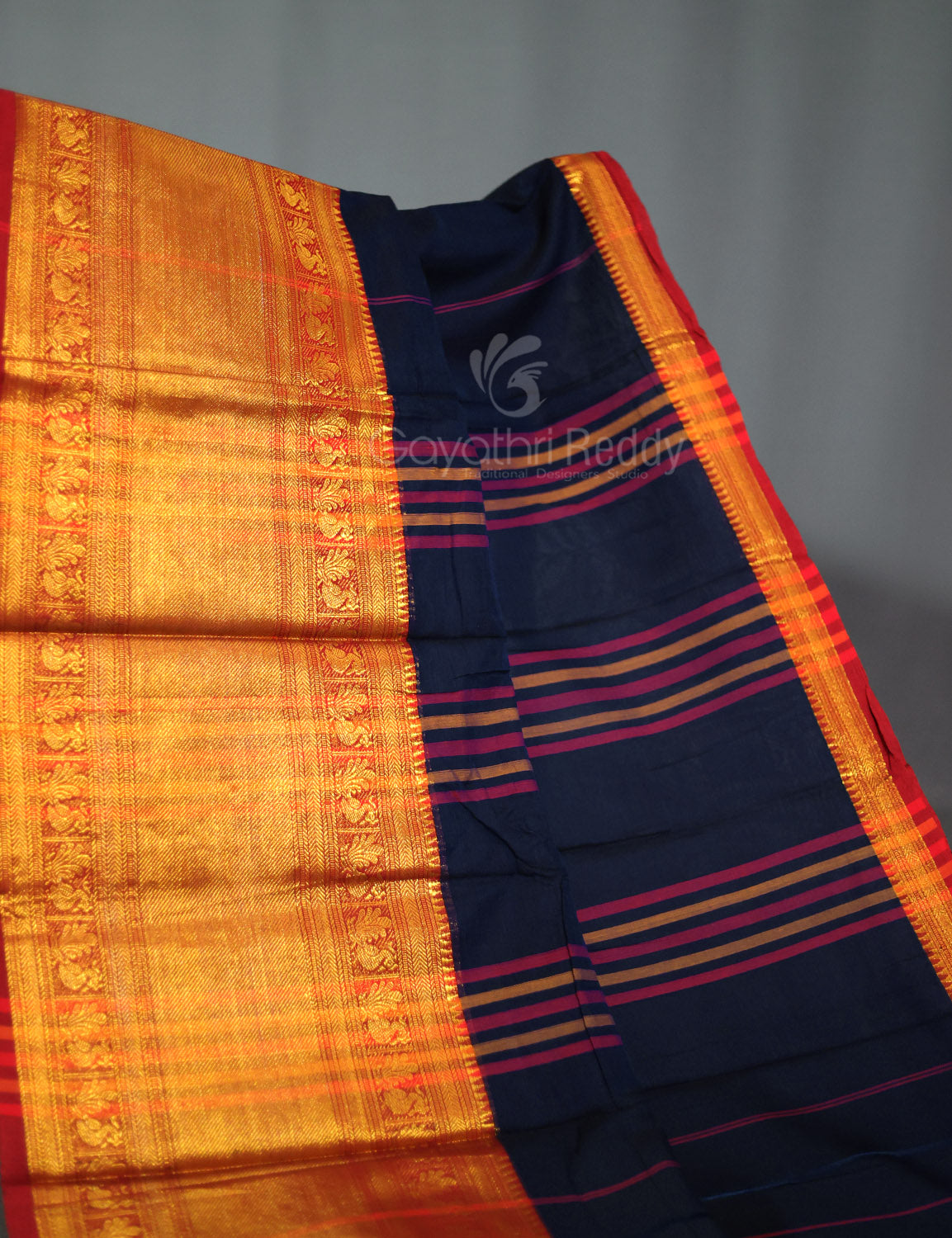 Kalanetha Navy Blue With Zari Kanchi Style Pure Narayanpet Cotton Saree By Gayathri Reddy Designer Studio - Distacart