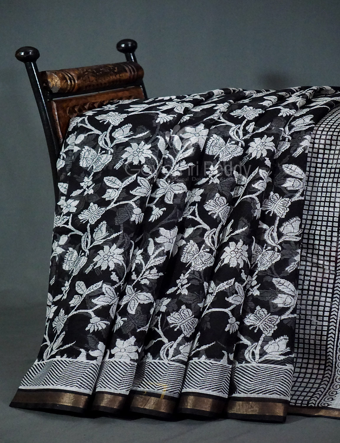 Black And White Colour Block Print Pure Kota Cotton Saree By Gayathri Reddy Designer Studio - Distacart