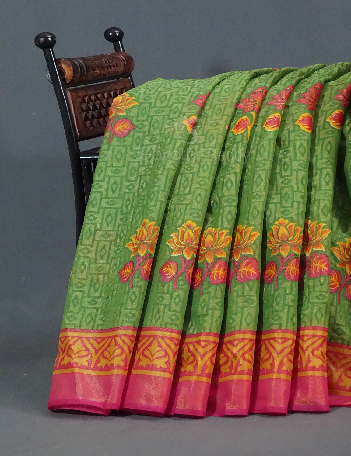 Leaf Green Colour With Baby Pink Blouse Cotton Brasso Saree By Gayathri Reddy Designer Studio - Distacart