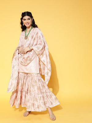 Libas Pink Solid Kurti With Sharara & Dupatta - Distacart