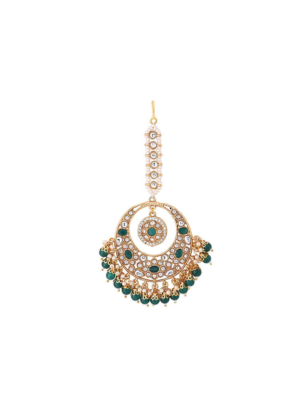 Yellow Chimes Gold-Plated White & Green Kundan-Studded & Beaded Maang Tikka - Distacart