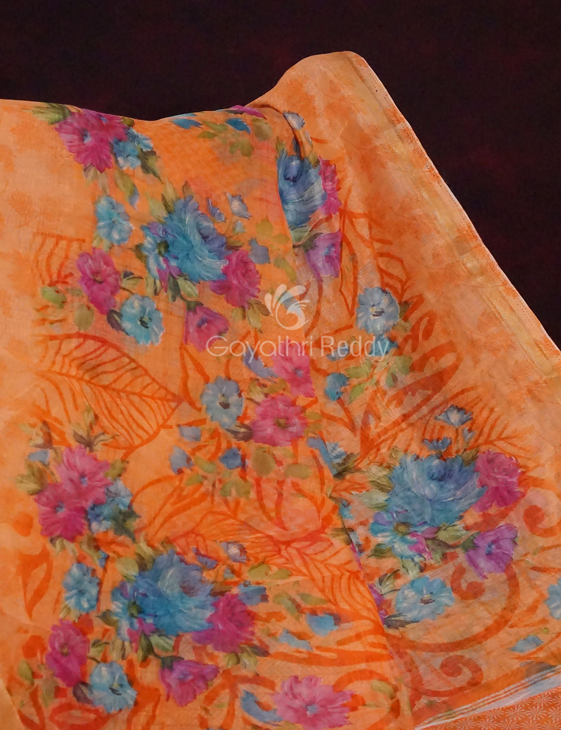 Orange Colour Print Design Semi Chanderi Saree By Gayathri Reddy Designer Studio - Distacart