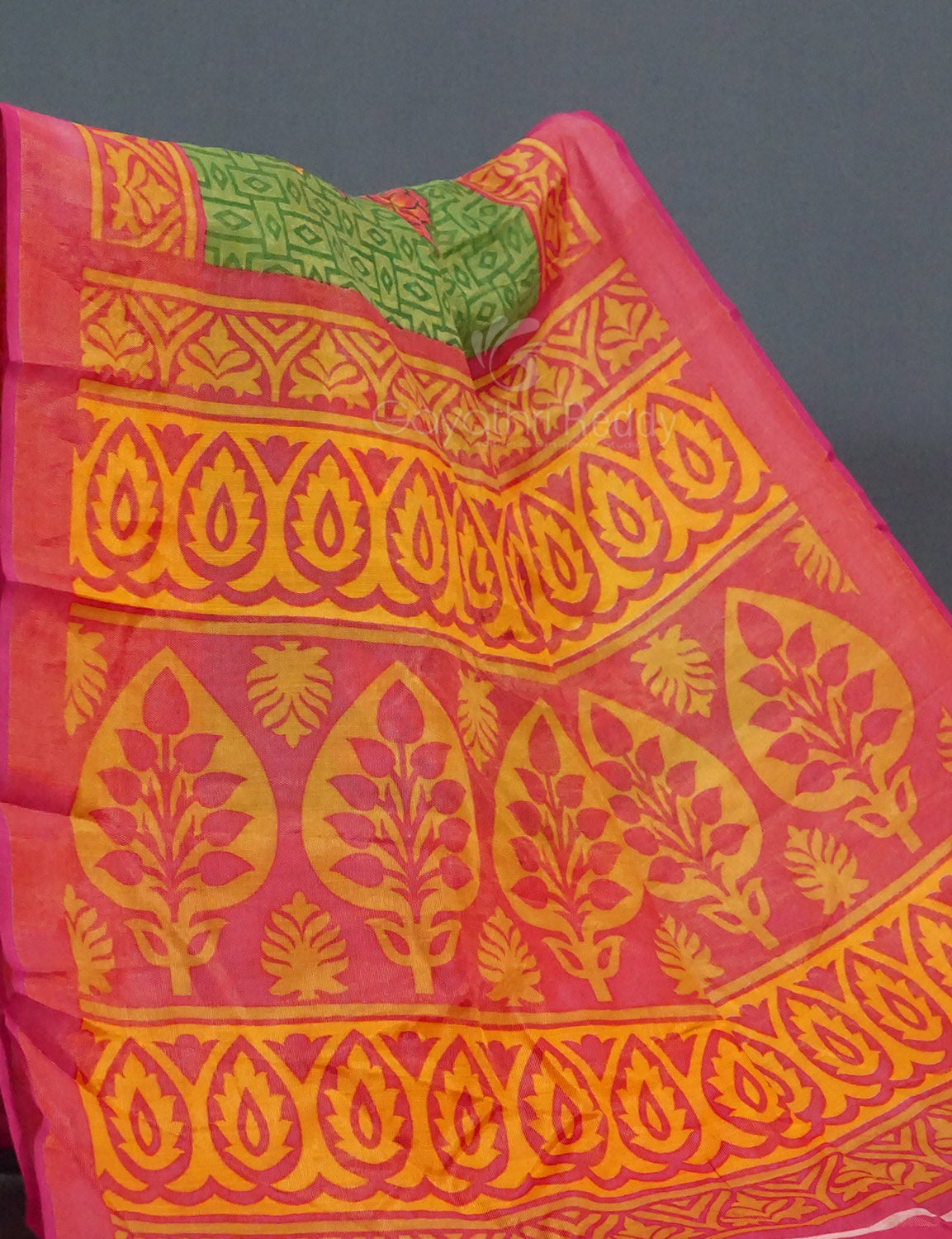Leaf Green Colour With Baby Pink Blouse Cotton Brasso Saree By Gayathri Reddy Designer Studio - Distacart