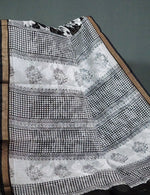 Thumbnail for Black And White Colour Block Print Pure Kota Cotton Saree By Gayathri Reddy Designer Studio - Distacart