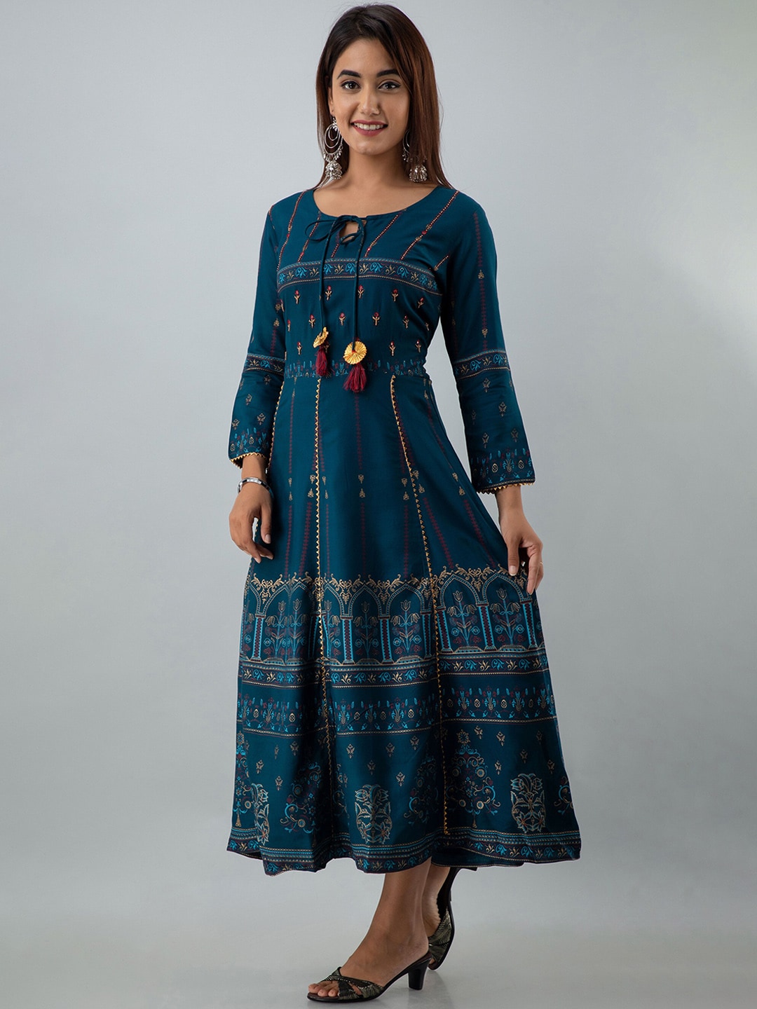 Kalini Women Teal Ethnic Motifs Printed Anarkali Kurta - Distacart