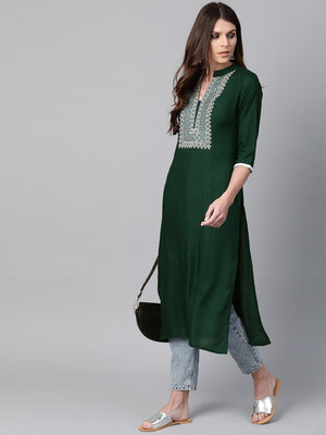 Libas Green & Off-White Yoke Design Straight Kurta - Distacart