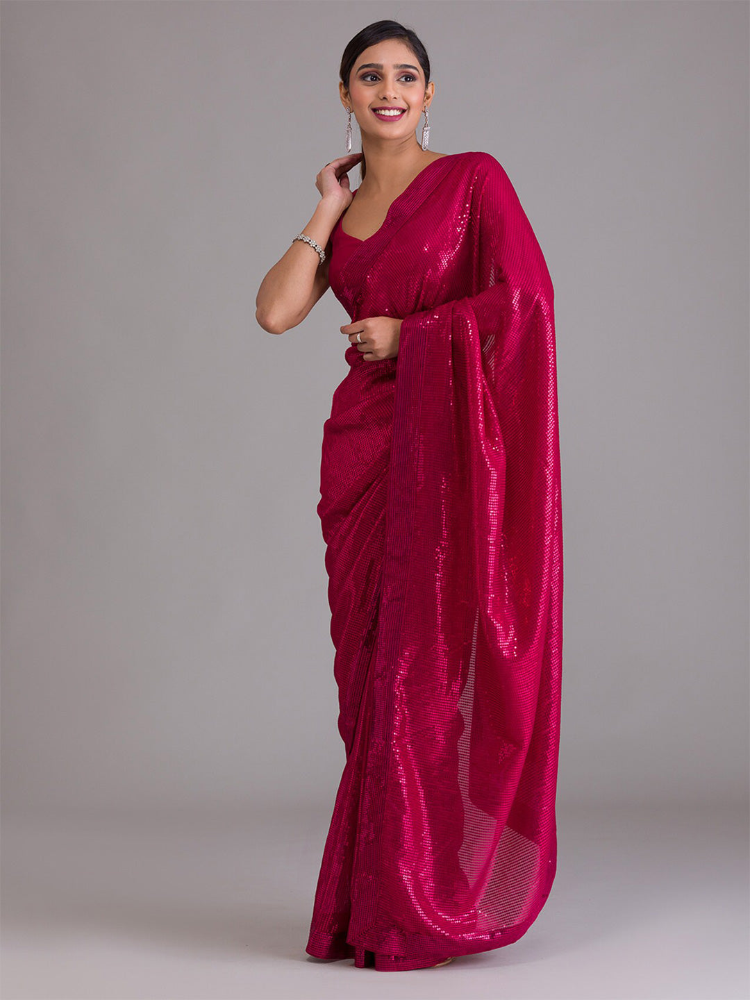 Koskii Maroon Embellished Sequinned Saree - Distacart