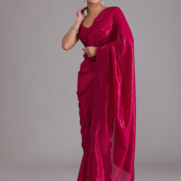 Koskii Maroon Embellished Sequinned Saree - Distacart