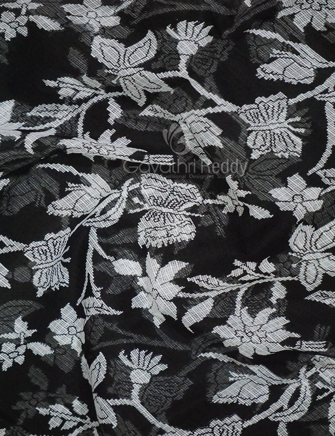 Black And White Colour Block Print Pure Kota Cotton Saree By Gayathri Reddy Designer Studio - Distacart