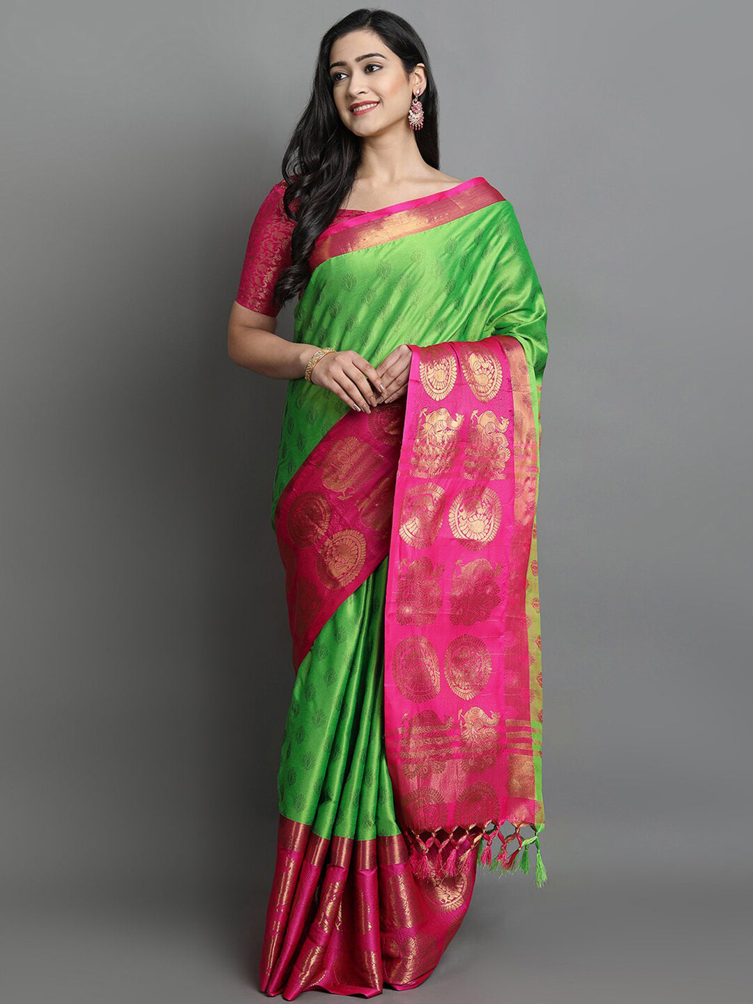 Kalini Green & Pink Woven Design Saree - Distacart