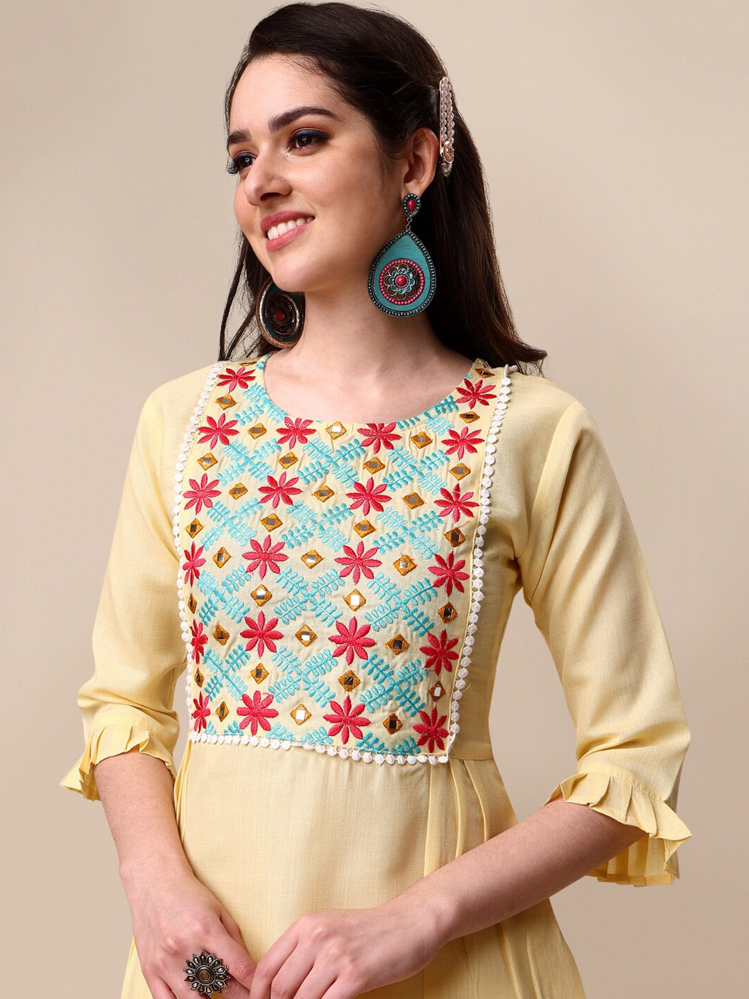 Kalini Women Embroidered A-Line Kurta with Trousers & Ombre Dupatta Set - Distacart