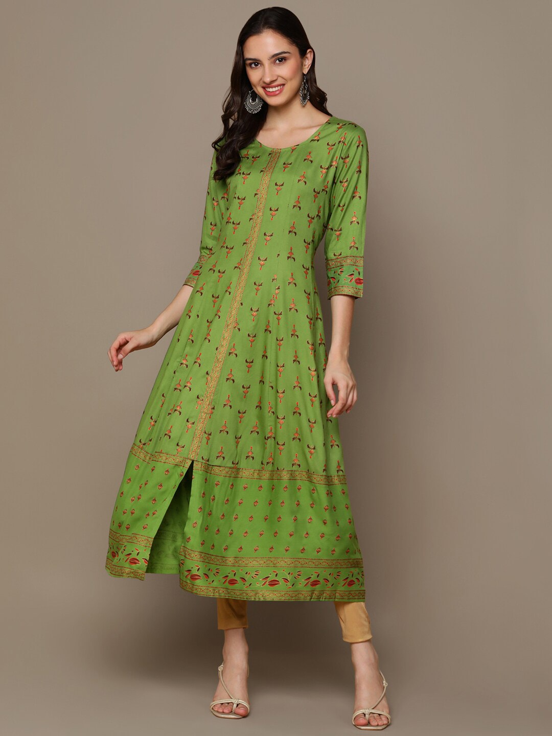 HERE&NOW Green & Maroon Ethnic Motifs Printed A-Line Kurta - Distacart