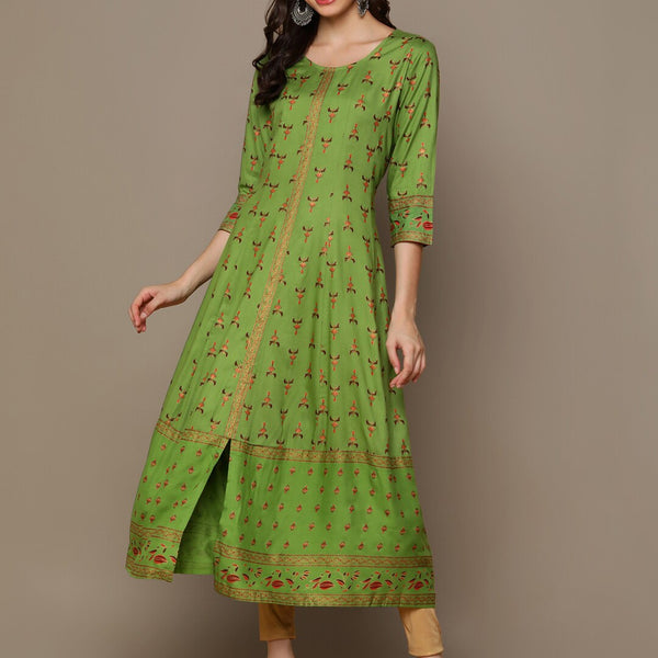 HERE&NOW Green & Maroon Ethnic Motifs Printed A-Line Kurta - Distacart