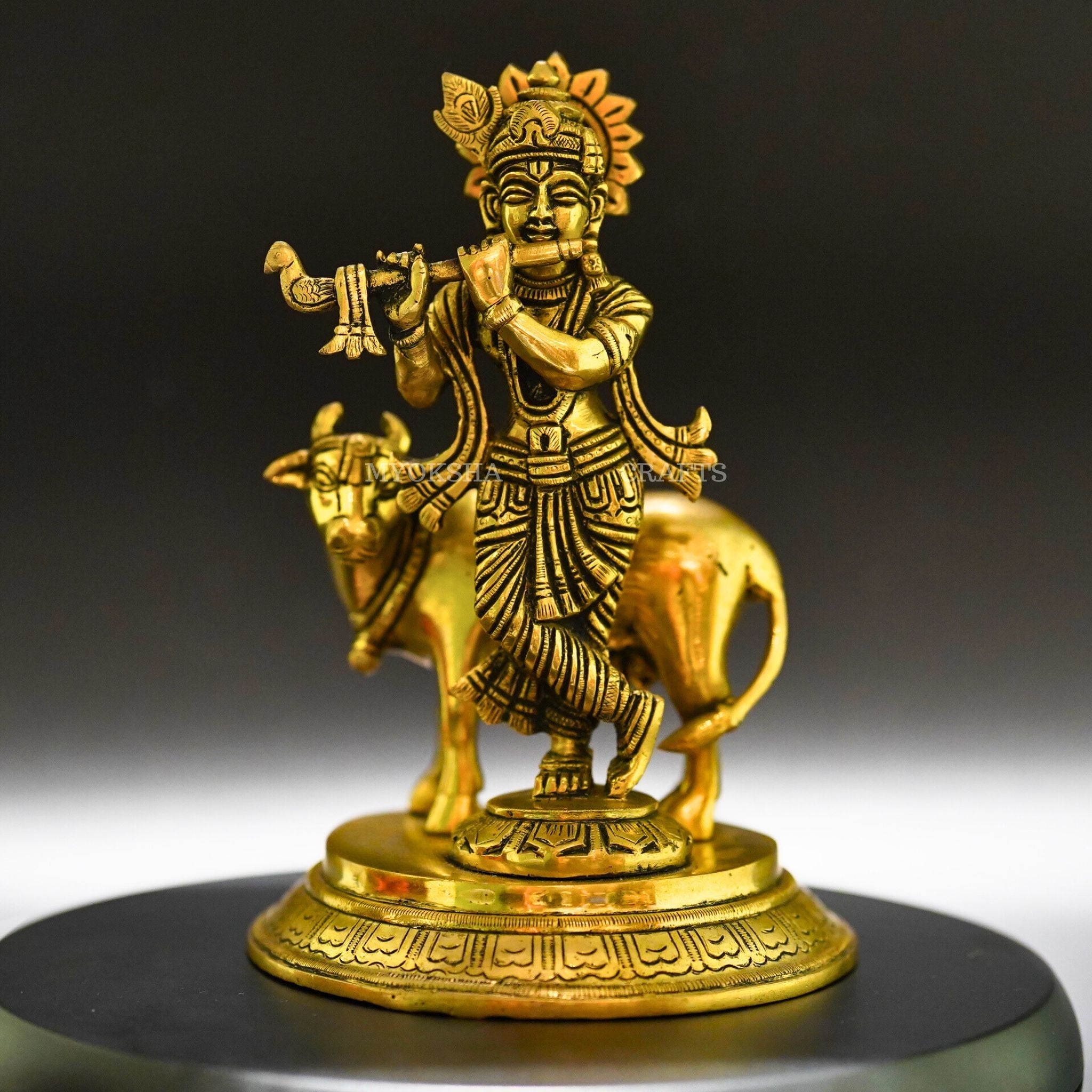 Gopala Krishna with Cow Brass Idol - Embrace Divine Abundance - 1