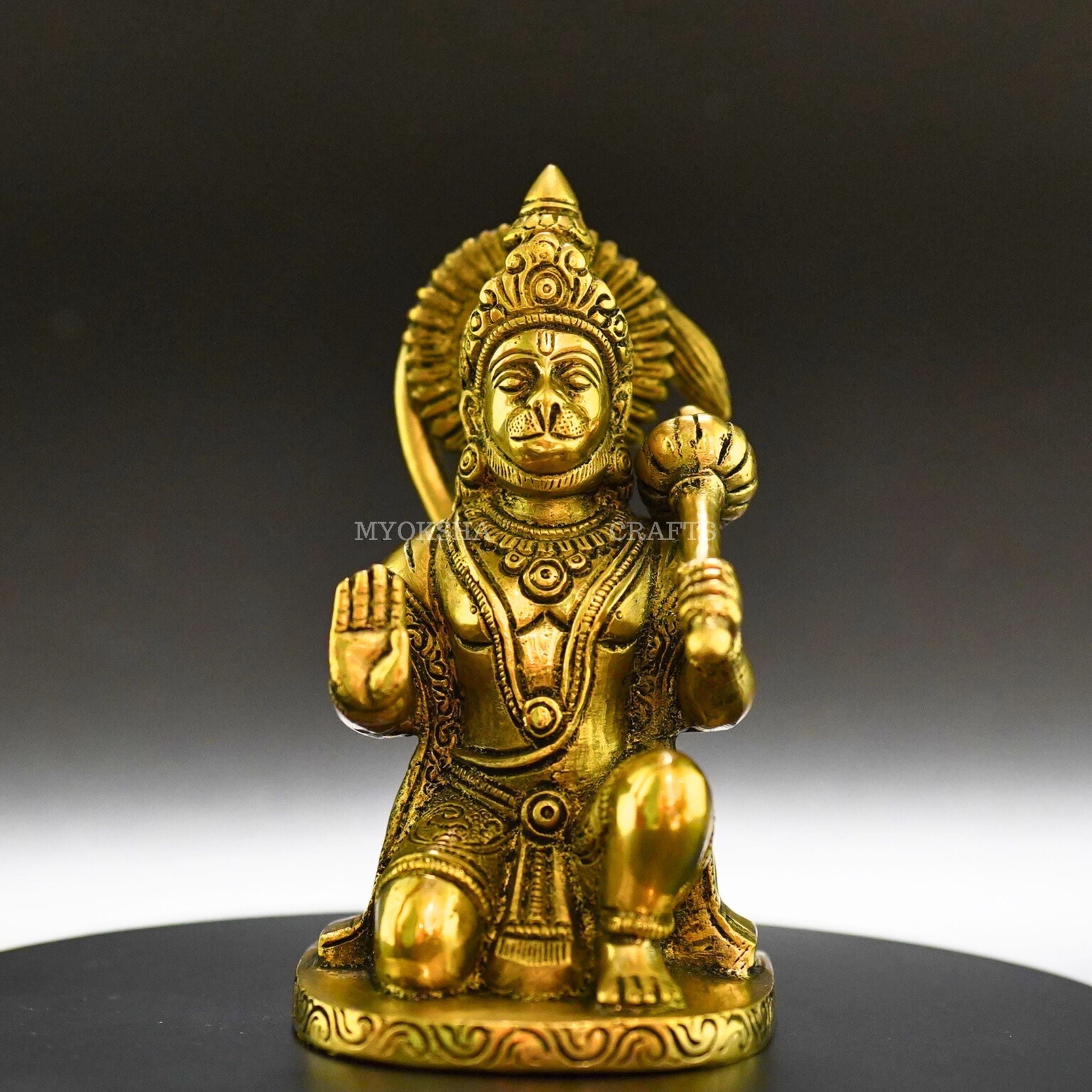 Sacred Guardian Antique Hanuman Blessing Brass Idol - A Divine Remembrance - 1