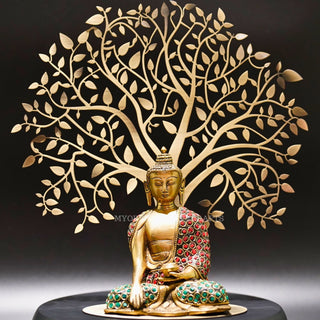 Brass Buddha Sitting Under the Tree  - 1