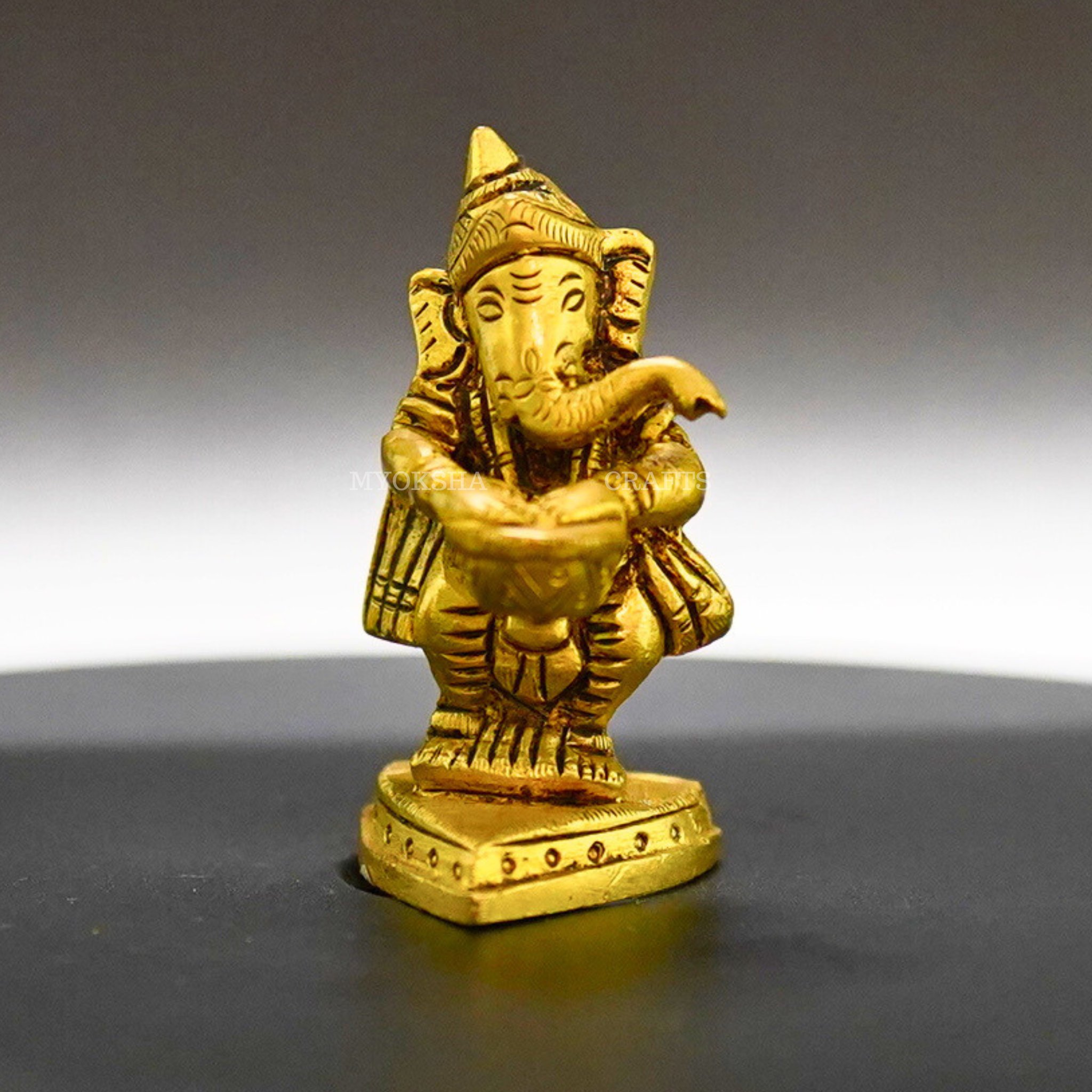 Ganesha Playing Drums Brass Idol – Perfect for Devotees - 1