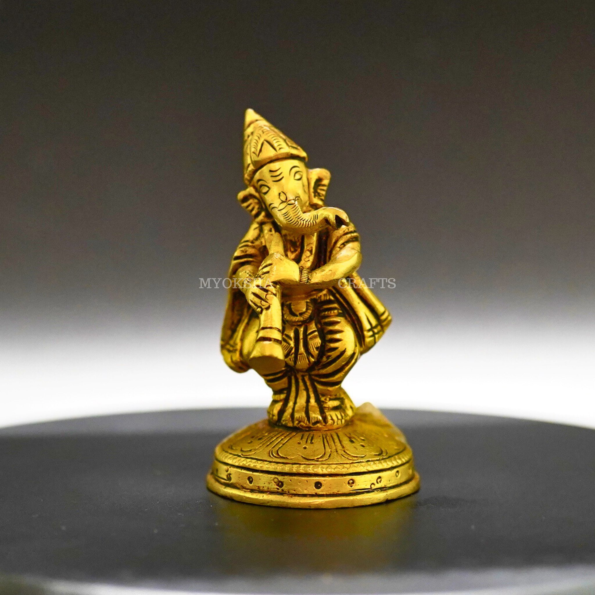 Ganesha Playing Shehnai Brass Idol - Invoking Prosperity and Harmony in Your Home - 1
