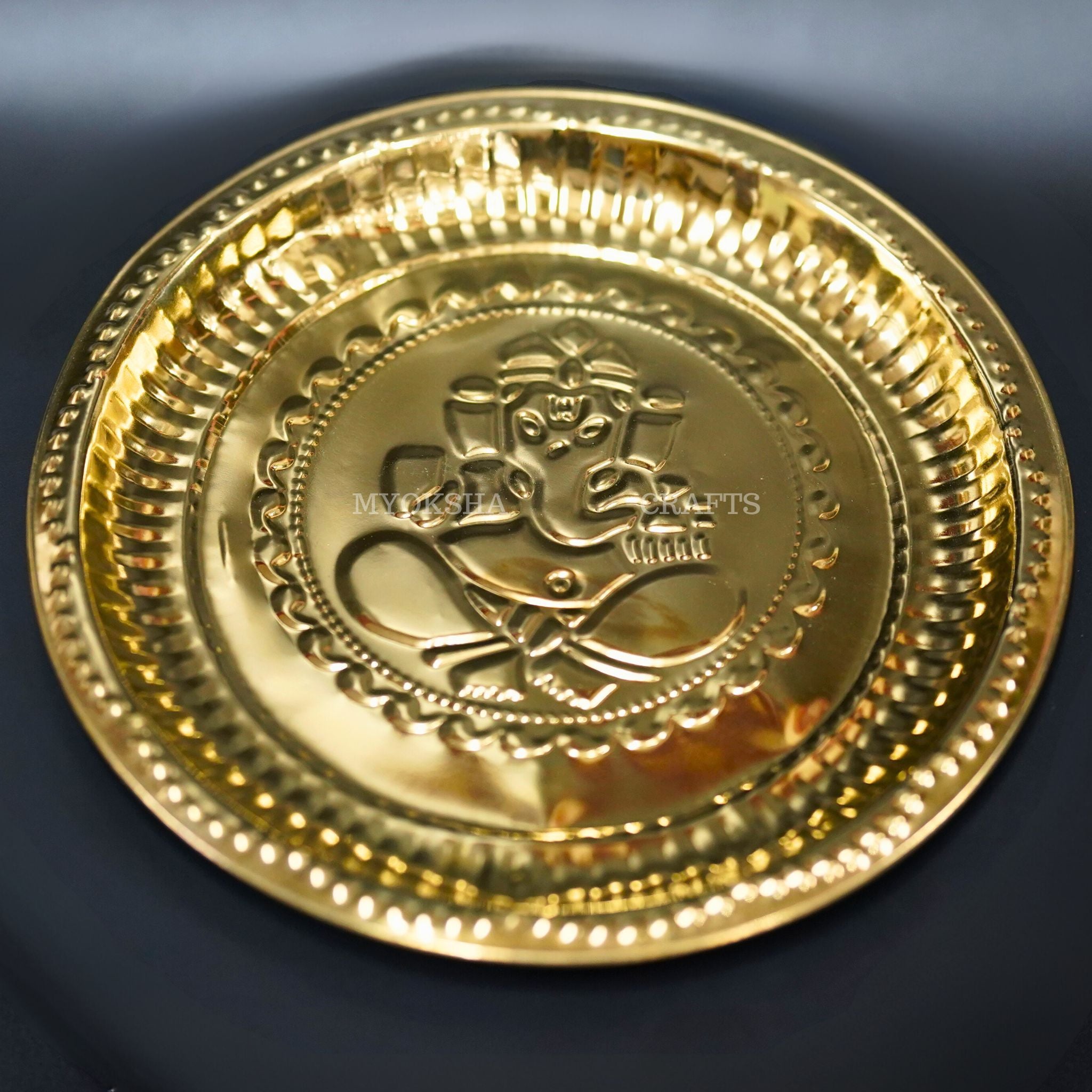 Brass Ganesh Plate Aarthi: Embrace Divine Blessings and Remover of Obstacles - 1