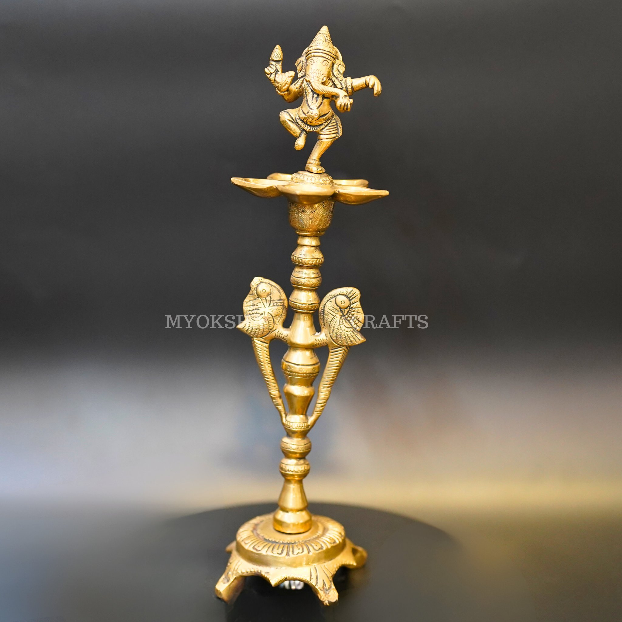 Brass Ganesha Diya with Five Oil Wicks - 1