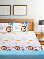 Thumbnail for Home Sizzler White & Blue Printed 210 TC Double Bedsheet With 2 Pillow Covers - Distacart